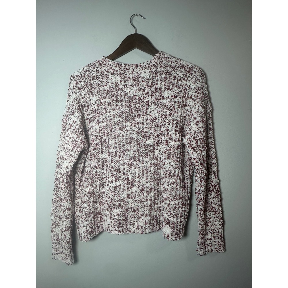 Pink Rose Popcorn Knit Cropped Sweater Burgundy Cream Y2K Style L Boho